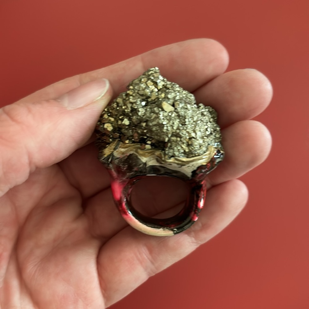 Wearable Art Fool’s Gold Iron Pyrite Ring One-of-a-Kind Fun Piece